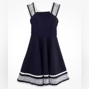 Bonnie Jean Girls 5 Navy Fit & Flare Party Dress Navy Blue White Lace Tie Waist
